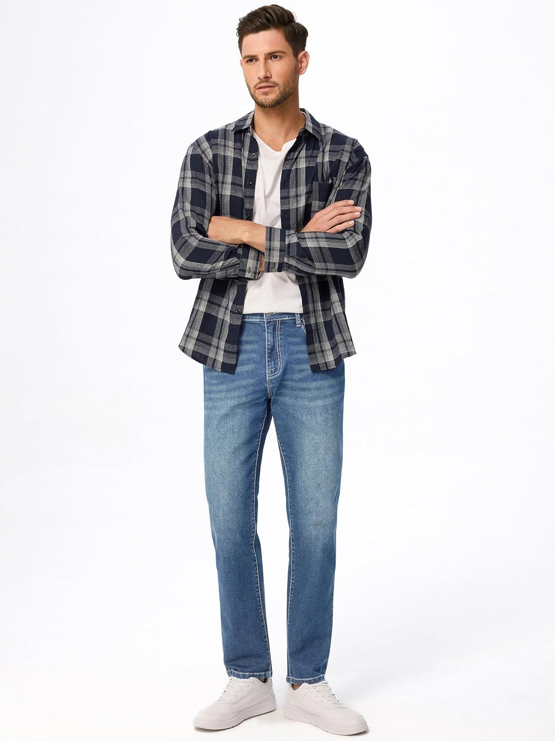 JMIERR Men's Stretch Jeans Regular Fit Straight Leg Casual Denim Pants