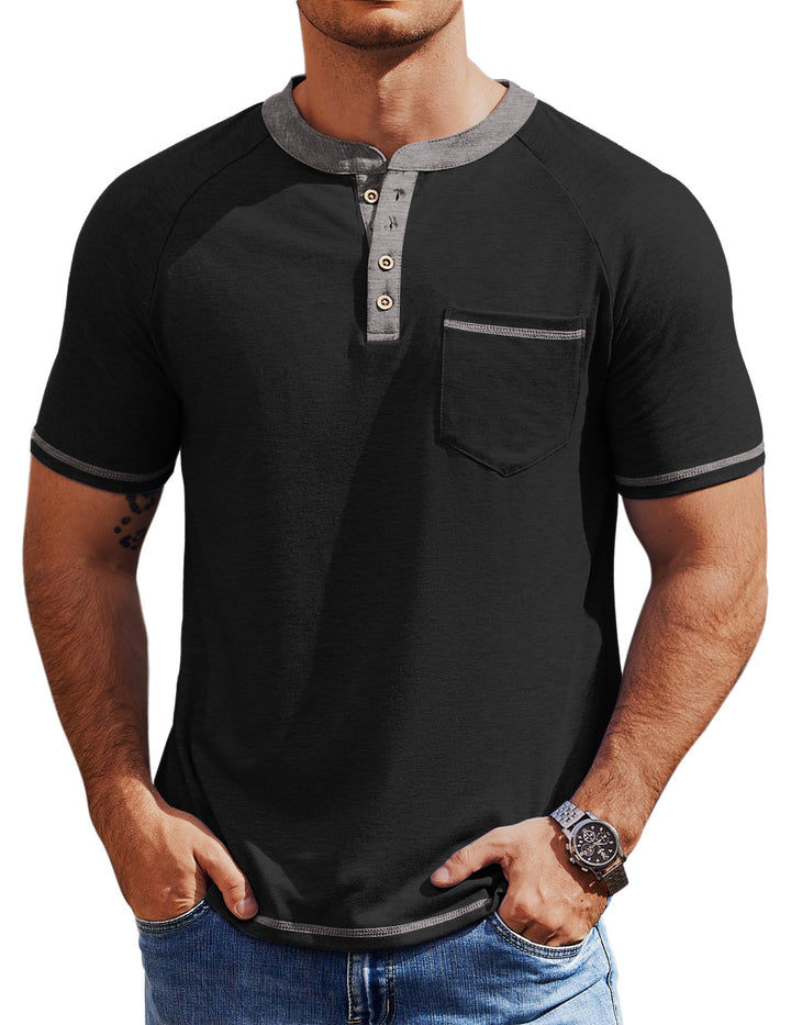 COOFANDY Mens Henley Shirts Short Sleeve Casual Button T-Shirts Basic Tee Shirts Summer Vintage T Shirts with Pocket