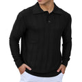 Mens Knit Polo Shirts Long Sleeve Casual Classic Polo Shirt Collared Ribbed Textured Pullover Sweater