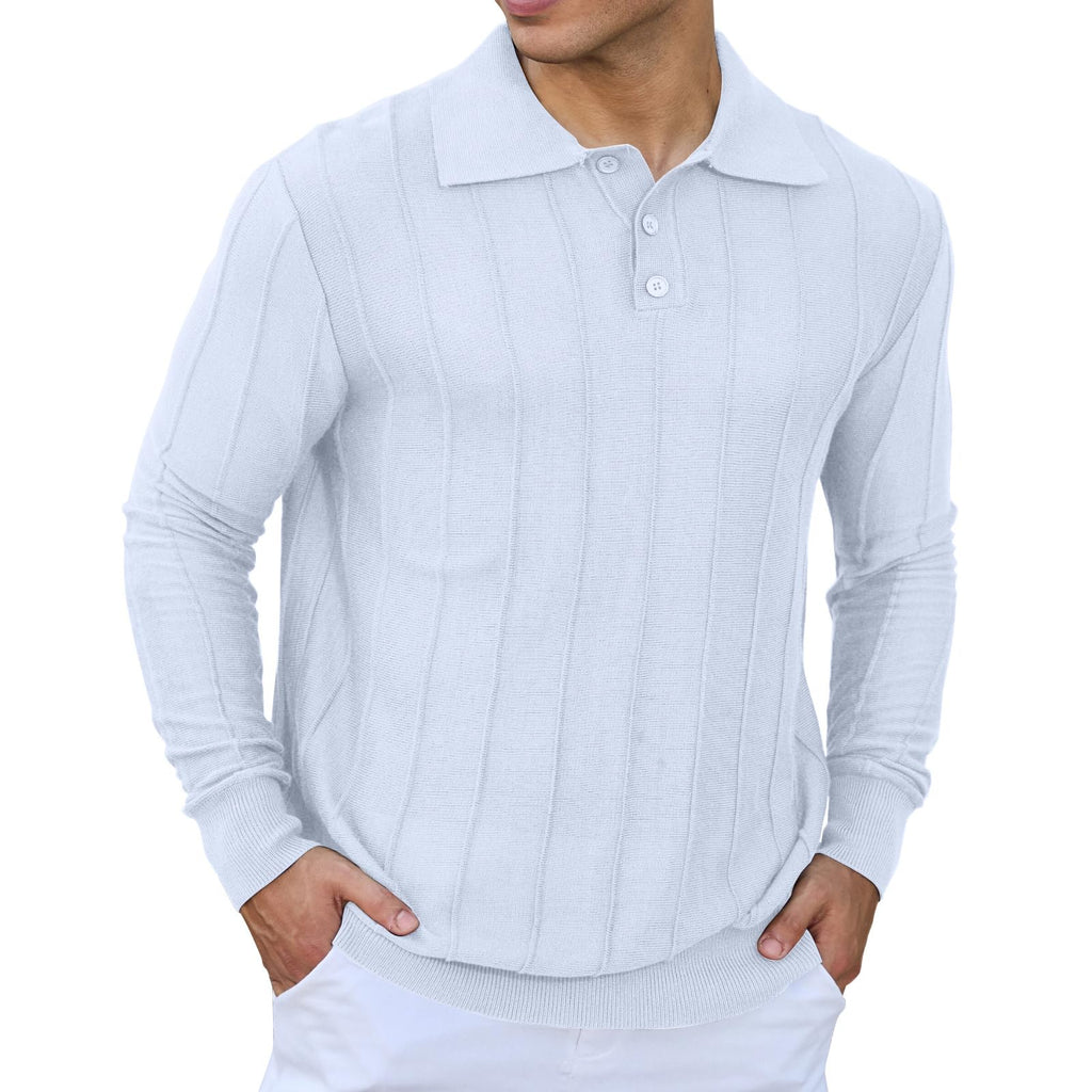 Mens Knit Polo Shirts Long Sleeve Casual Classic Polo Shirt Collared Ribbed Textured Pullover Sweater