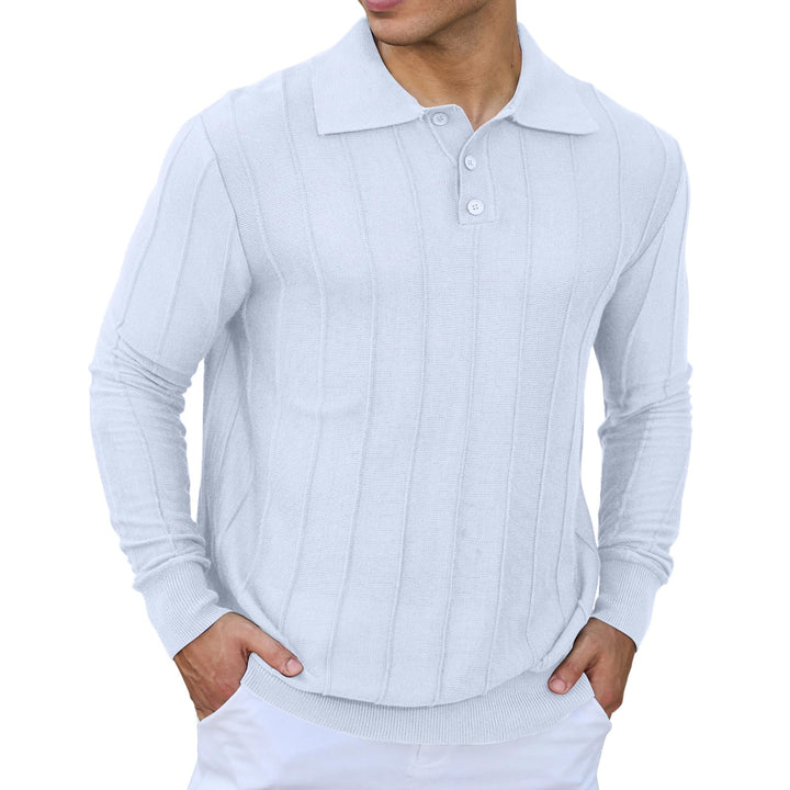 Mens Knit Polo Shirts Long Sleeve Casual Classic Polo Shirt Collared Ribbed Textured Pullover Sweater