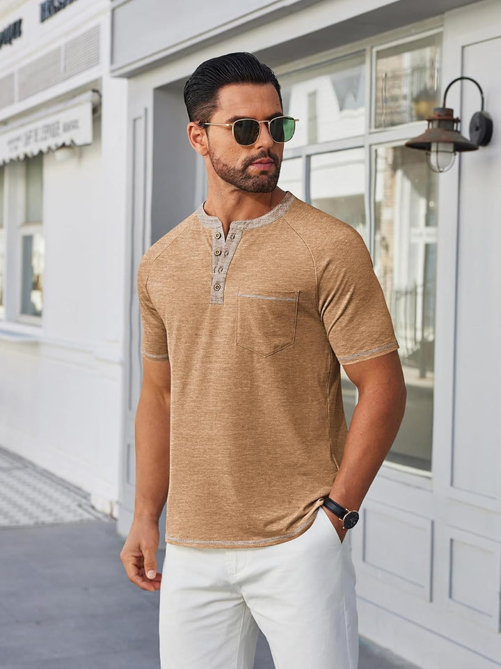 COOFANDY Mens Henley Shirts Short Sleeve Casual Button T-Shirts Basic Tee Shirts Summer Vintage T Shirts with Pocket