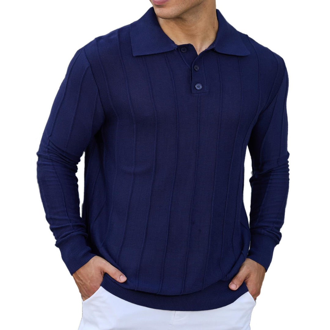 Mens Knit Polo Shirts Long Sleeve Casual Classic Polo Shirt Collared Ribbed Textured Pullover Sweater