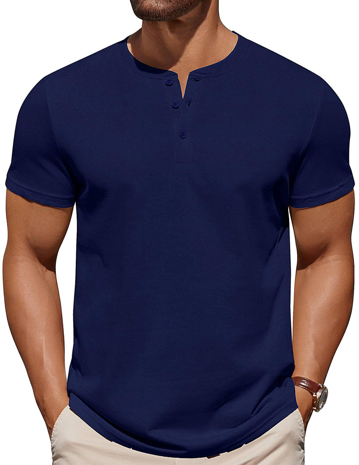 COOFANDY Mens Cotton Henley T-Shirts Short Sleeve Button Casual Basic Tees Work Shirts with Split Side