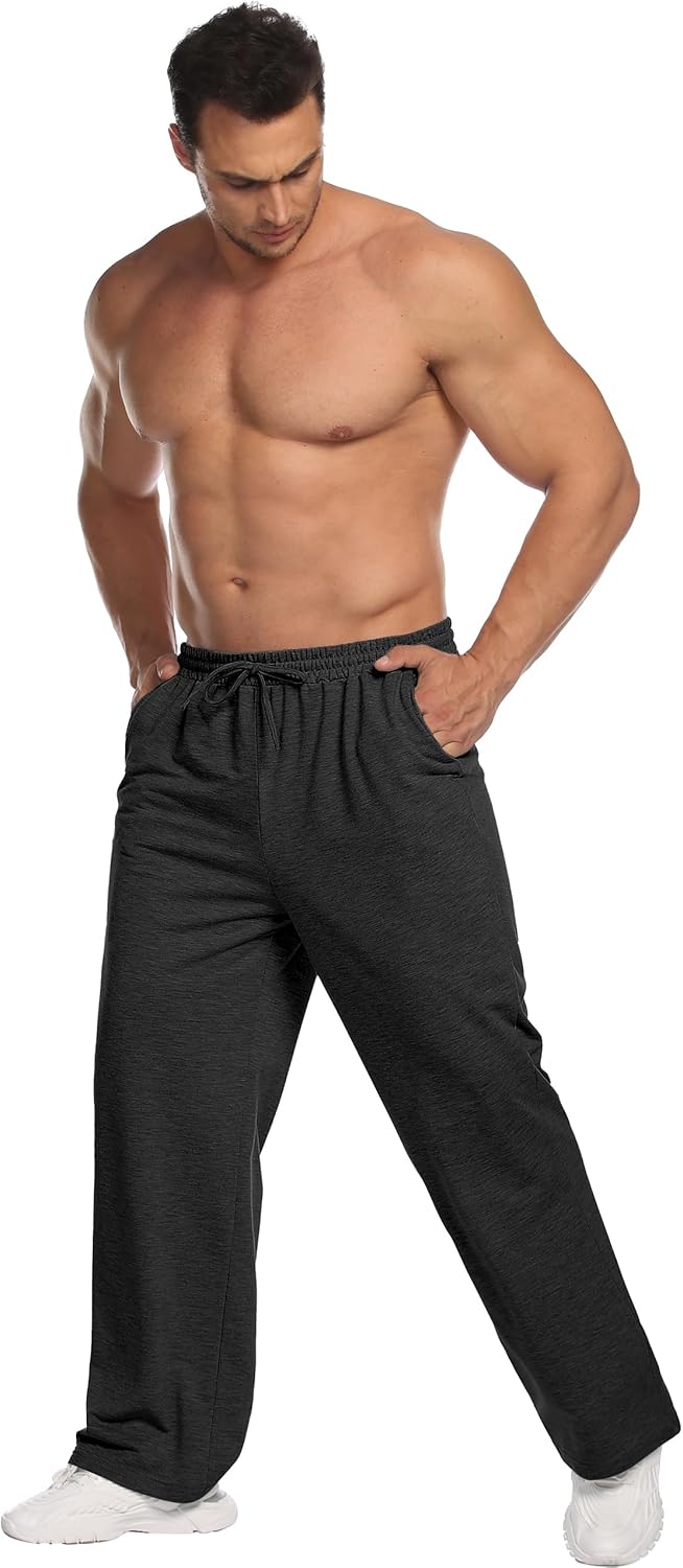 Deyeek Men's Lightweight Sweatpants Open Bottom Sweat Pants for Men Straight Leg Gym Sweatpants Lounge Pants with Pockets
