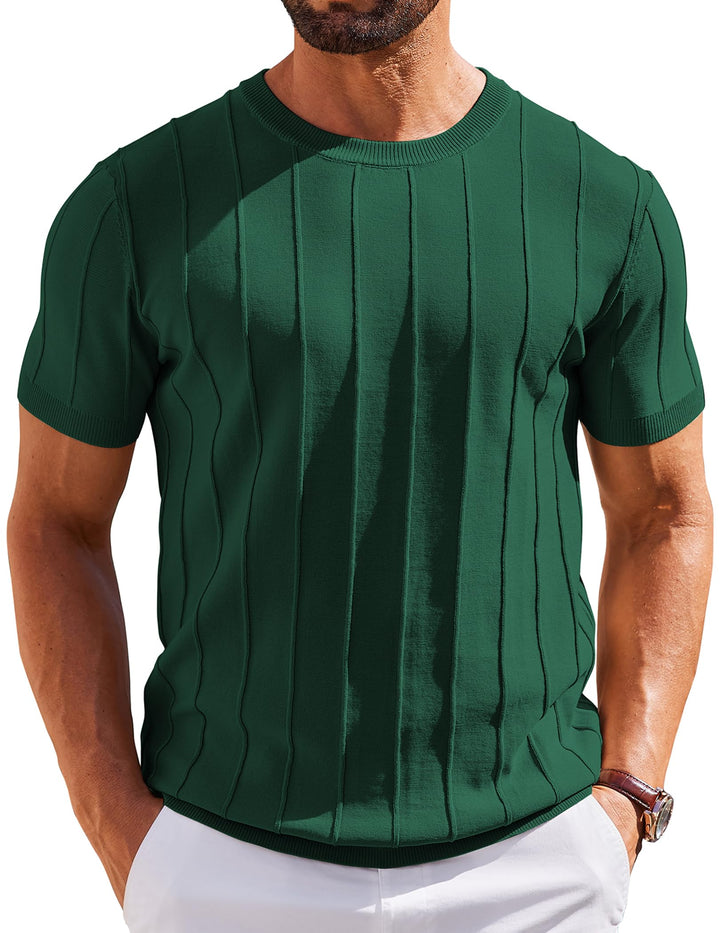 COOFANDY Men's T- Shirts Short Sleeve Knit Sweater Shirt Casual Crewneck Ribbed Pullover Tees