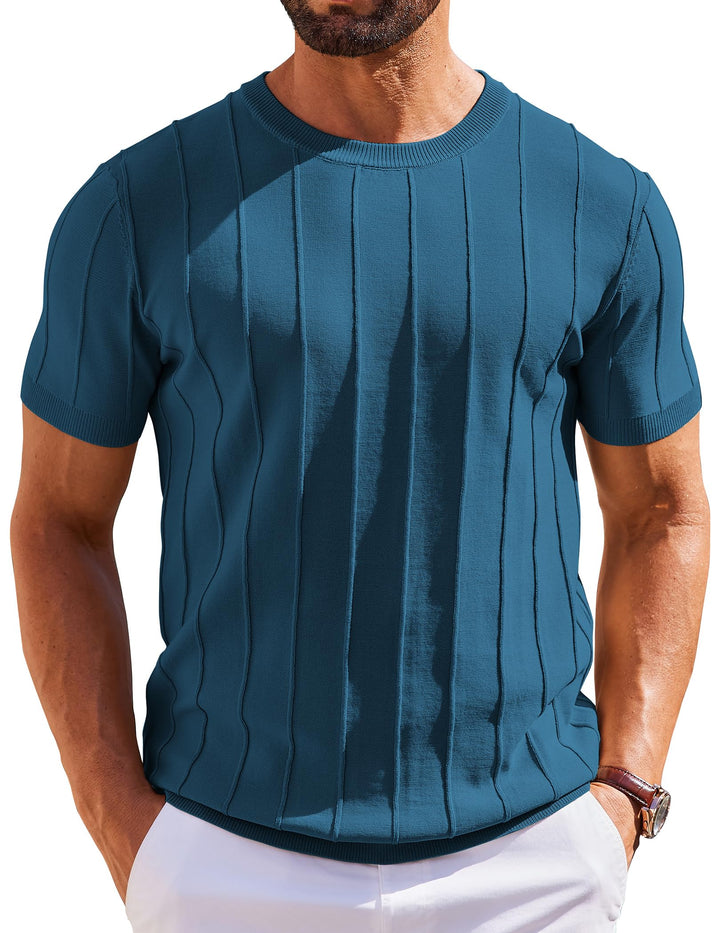 COOFANDY Men's T- Shirts Short Sleeve Knit Sweater Shirt Casual Crewneck Ribbed Pullover Tees