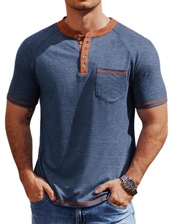 COOFANDY Mens Henley Shirts Short Sleeve Casual Button T-Shirts Basic Tee Shirts Summer Vintage T Shirts with Pocket