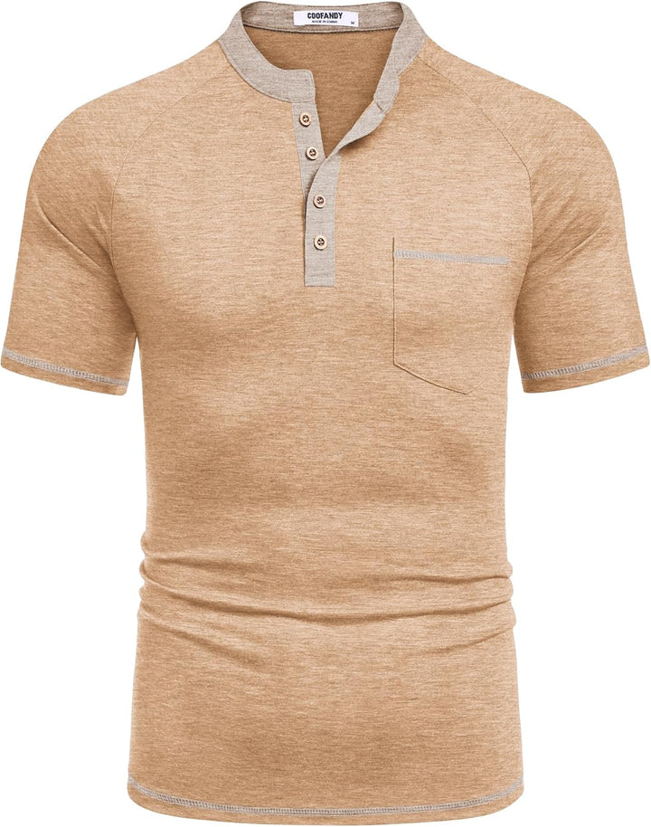 COOFANDY Mens Henley Shirts Short Sleeve Casual Button T-Shirts Basic Tee Shirts Summer Vintage T Shirts with Pocket