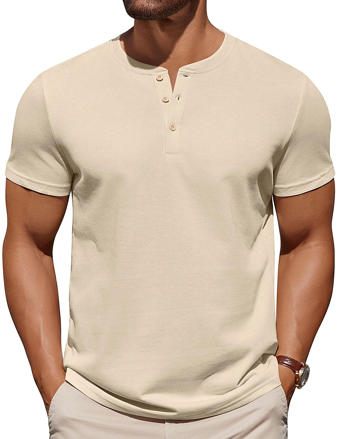 COOFANDY Mens Cotton Henley T-Shirts Short Sleeve Button Casual Basic Tees Work Shirts with Split Side