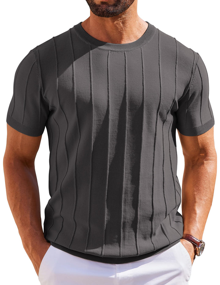 COOFANDY Men's T- Shirts Short Sleeve Knit Sweater Shirt Casual Crewneck Ribbed Pullover Tees