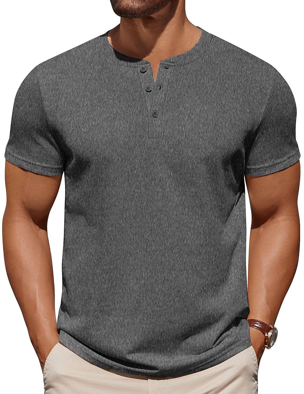 COOFANDY Mens Cotton Henley T-Shirts Short Sleeve Button Casual Basic Tees Work Shirts with Split Side
