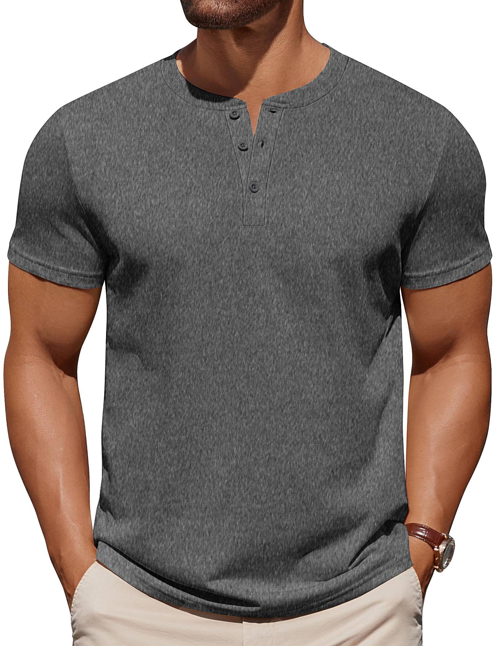 COOFANDY Mens Cotton Henley T-Shirts Short Sleeve Button Casual Basic Tees Work Shirts with Split Side