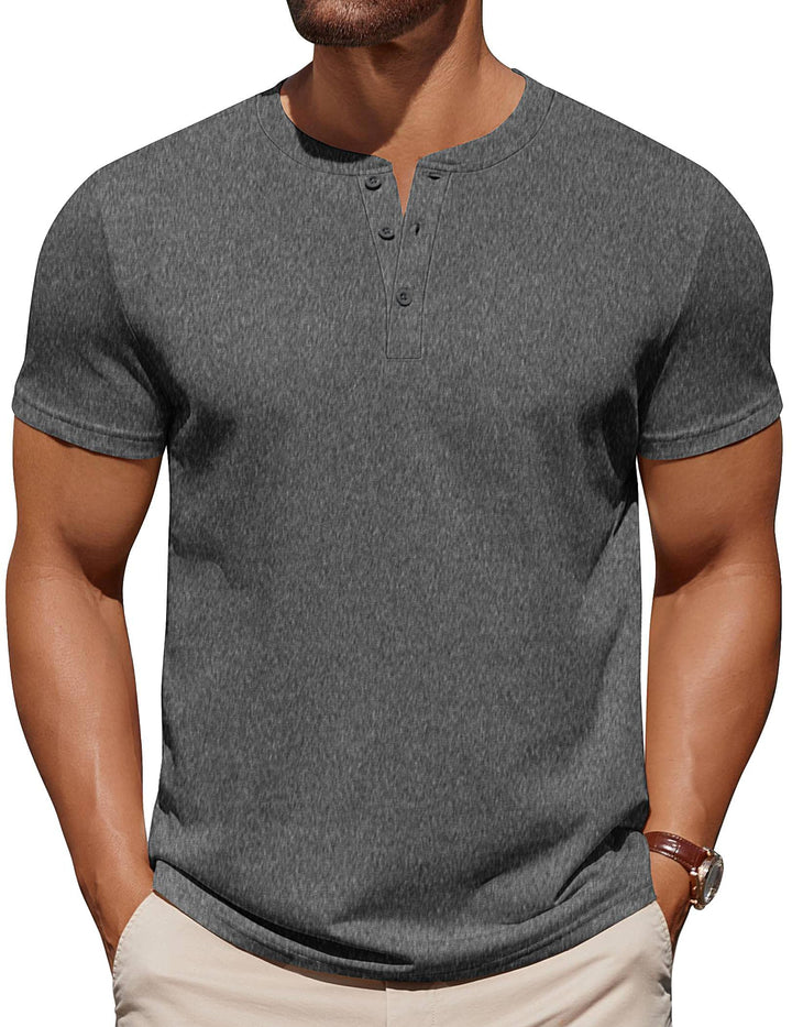 COOFANDY Mens Cotton Henley T-Shirts Short Sleeve Button Casual Basic Tees Work Shirts with Split Side
