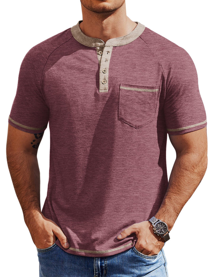 COOFANDY Mens Henley Shirts Short Sleeve Casual Button T-Shirts Basic Tee Shirts Summer Vintage T Shirts with Pocket
