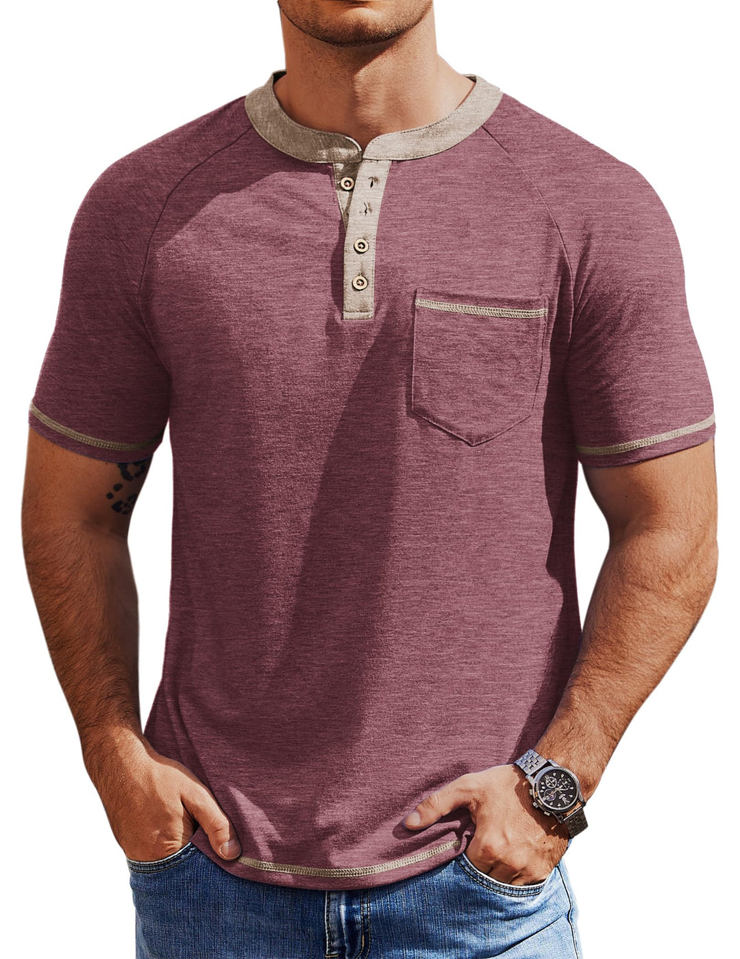 COOFANDY Mens Henley Shirts Short Sleeve Casual Button T-Shirts Basic Tee Shirts Summer Vintage T Shirts with Pocket