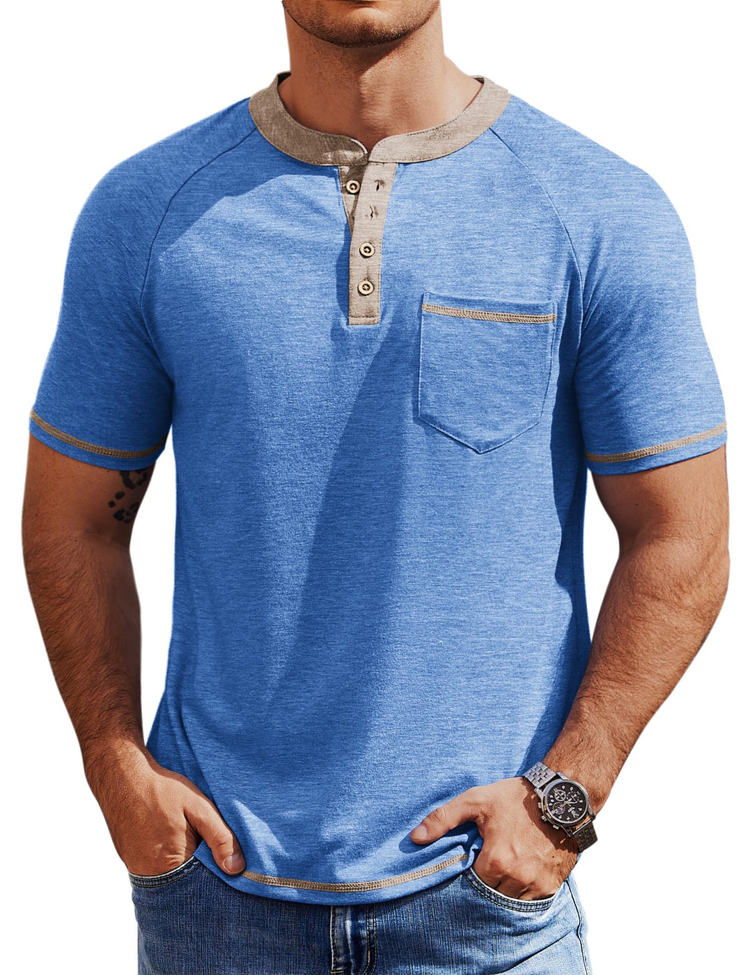 COOFANDY Mens Henley Shirts Short Sleeve Casual Button T-Shirts Basic Tee Shirts Summer Vintage T Shirts with Pocket