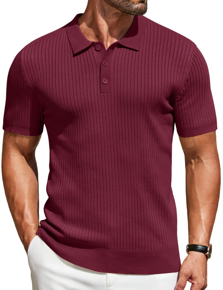 COOFANDY Mens Knit Polo Shirts Short Sleeve Button Down Shirt Textured Casual Summer Beach Shirts