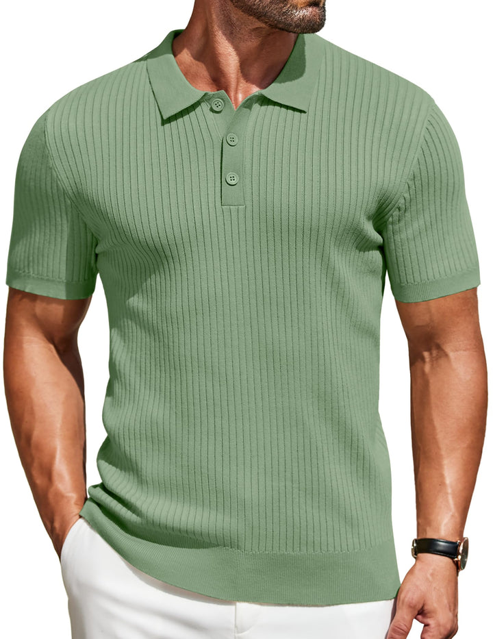 COOFANDY Mens Knit Polo Shirts Short Sleeve Button Down Shirt Textured Casual Summer Beach Shirts