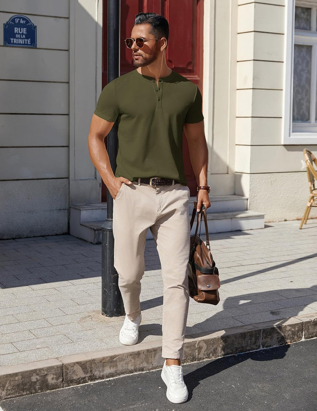 COOFANDY Mens Cotton Henley T-Shirts Short Sleeve Button Casual Basic Tees Work Shirts with Split Side