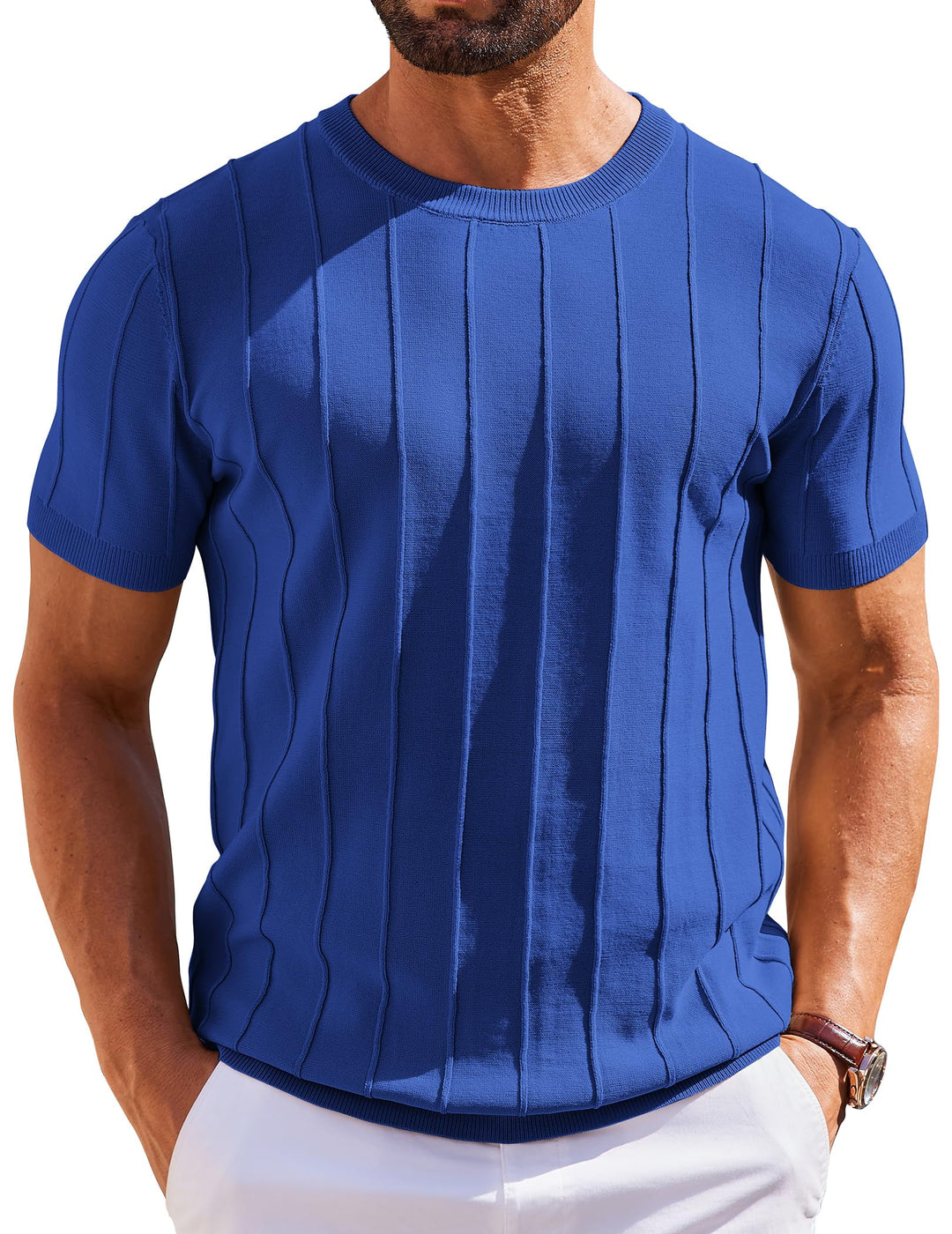 COOFANDY Men's T- Shirts Short Sleeve Knit Sweater Shirt Casual Crewneck Ribbed Pullover Tees