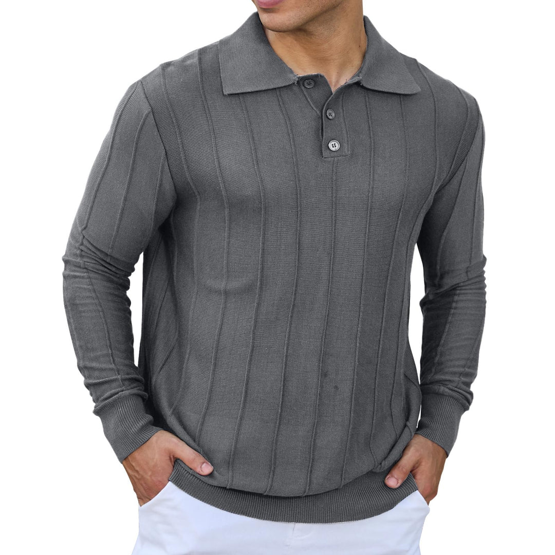 Mens Knit Polo Shirts Long Sleeve Casual Classic Polo Shirt Collared Ribbed Textured Pullover Sweater