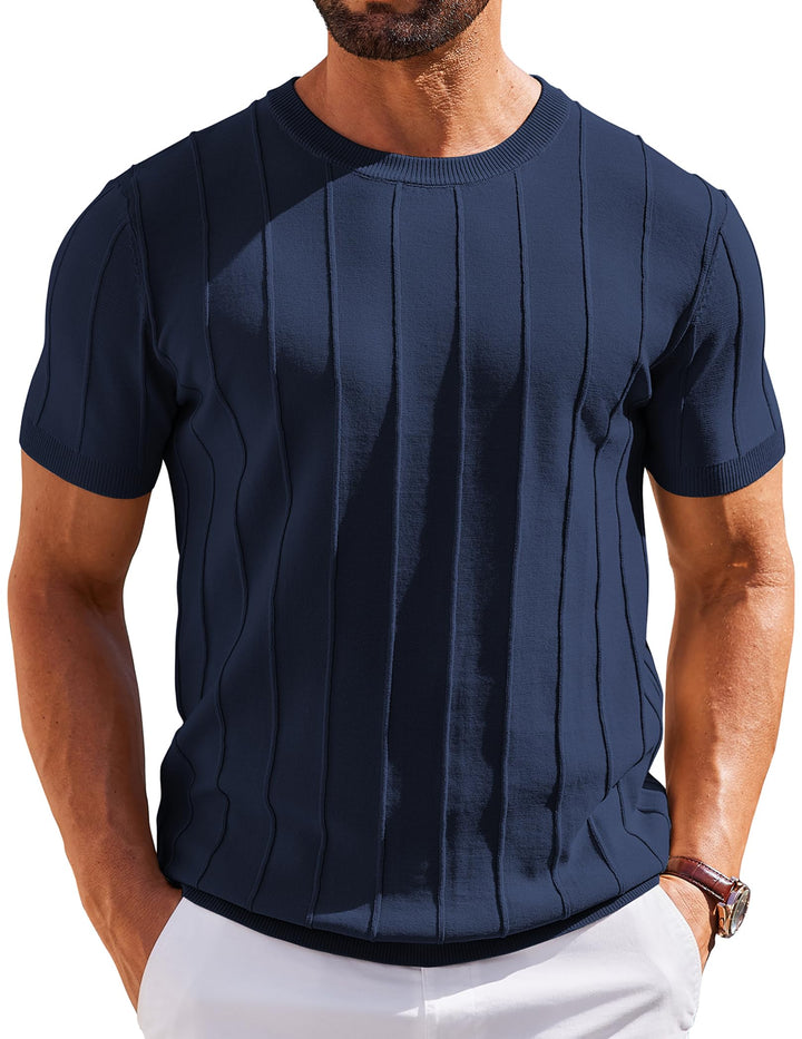 COOFANDY Men's T- Shirts Short Sleeve Knit Sweater Shirt Casual Crewneck Ribbed Pullover Tees