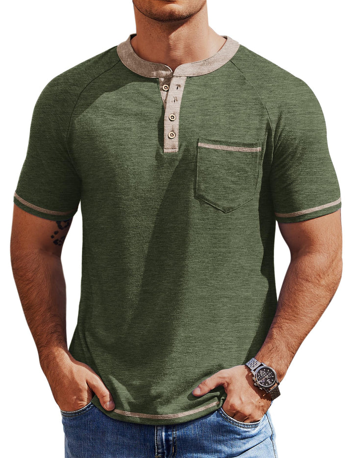 COOFANDY Mens Henley Shirts Short Sleeve Casual Button T-Shirts Basic Tee Shirts Summer Vintage T Shirts with Pocket