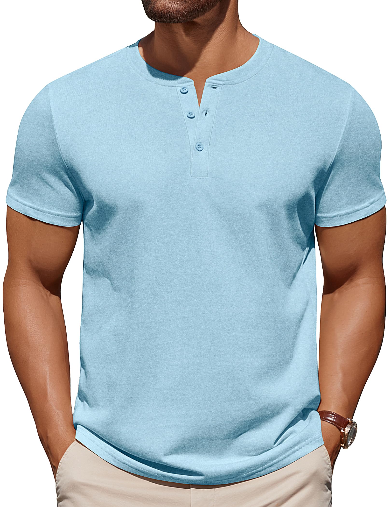 COOFANDY Mens Cotton Henley T-Shirts Short Sleeve Button Casual Basic Tees Work Shirts with Split Side
