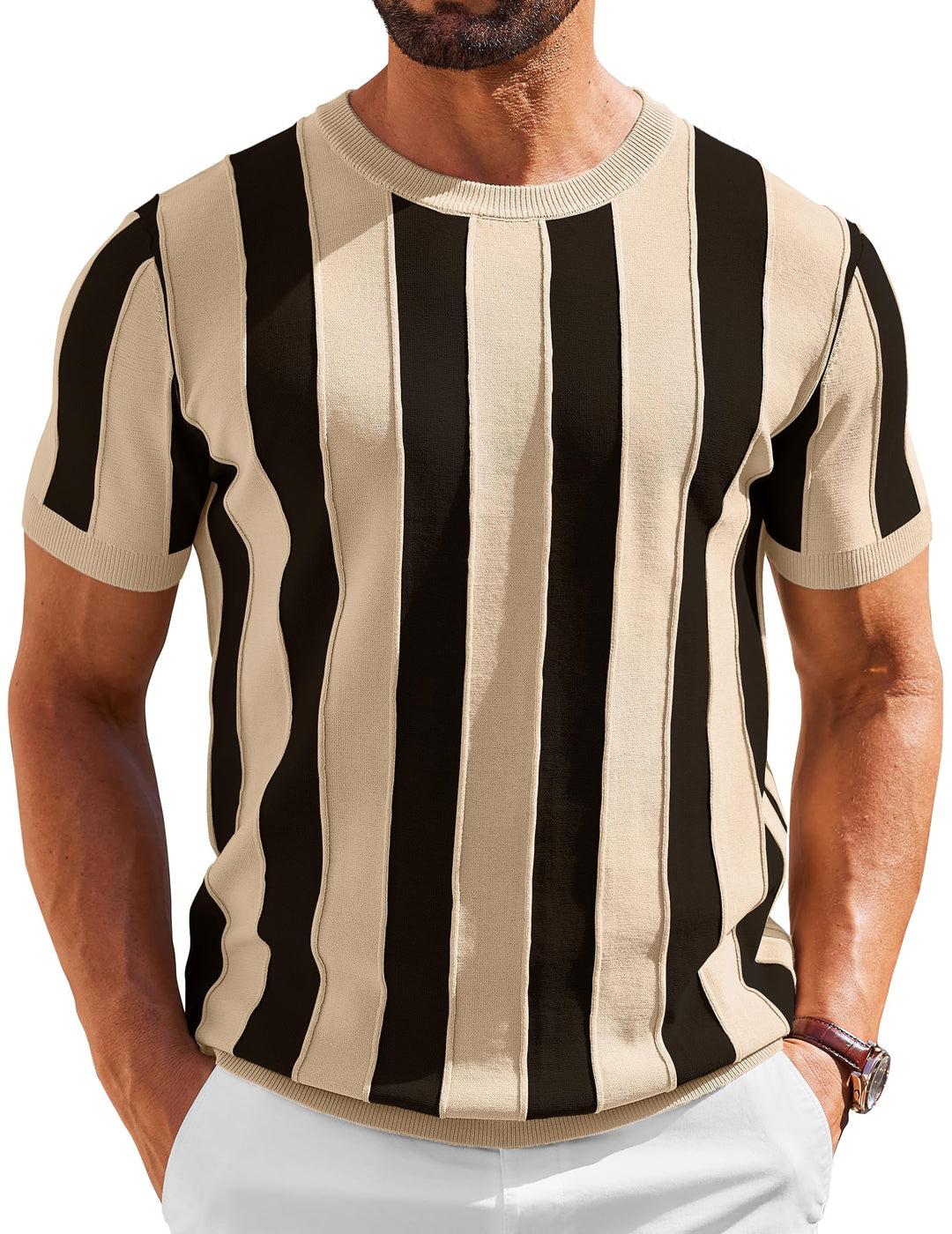 COOFANDY Men's T- Shirts Short Sleeve Knit Sweater Shirt Casual Crewneck Ribbed Pullover Tees