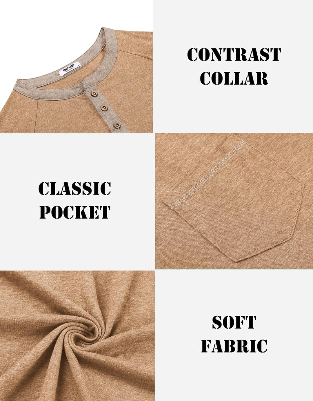 COOFANDY Mens Henley Shirts Short Sleeve Casual Button T-Shirts Basic Tee Shirts Summer Vintage T Shirts with Pocket
