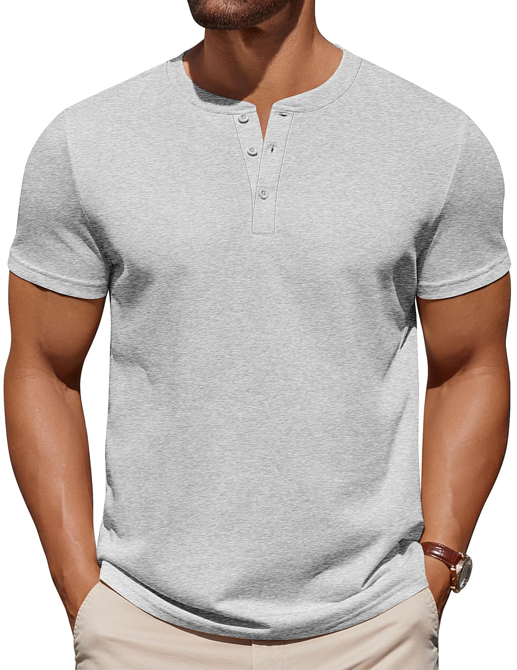 COOFANDY Mens Cotton Henley T-Shirts Short Sleeve Button Casual Basic Tees Work Shirts with Split Side