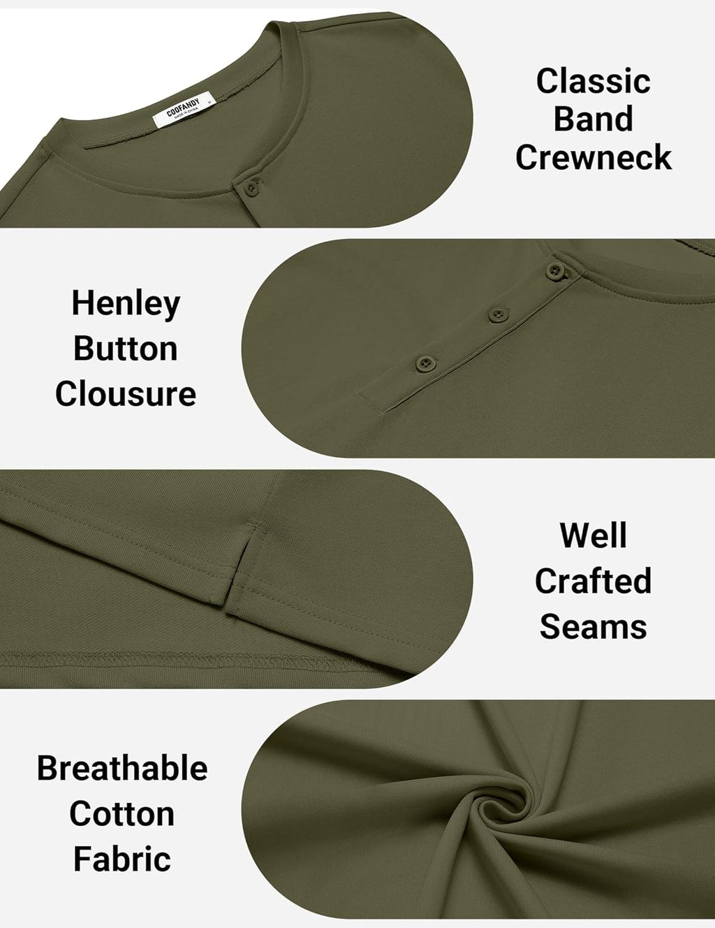 COOFANDY Mens Cotton Henley T-Shirts Short Sleeve Button Casual Basic Tees Work Shirts with Split Side