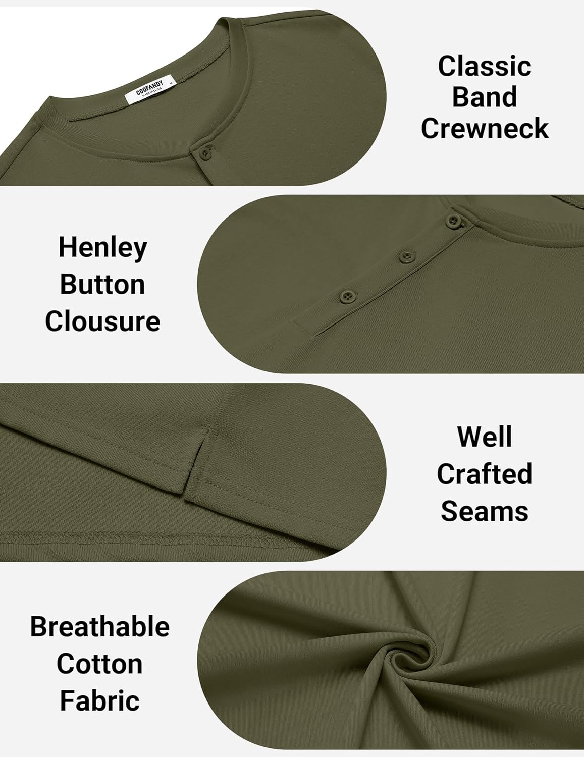 COOFANDY Mens Cotton Henley T-Shirts Short Sleeve Button Casual Basic Tees Work Shirts with Split Side