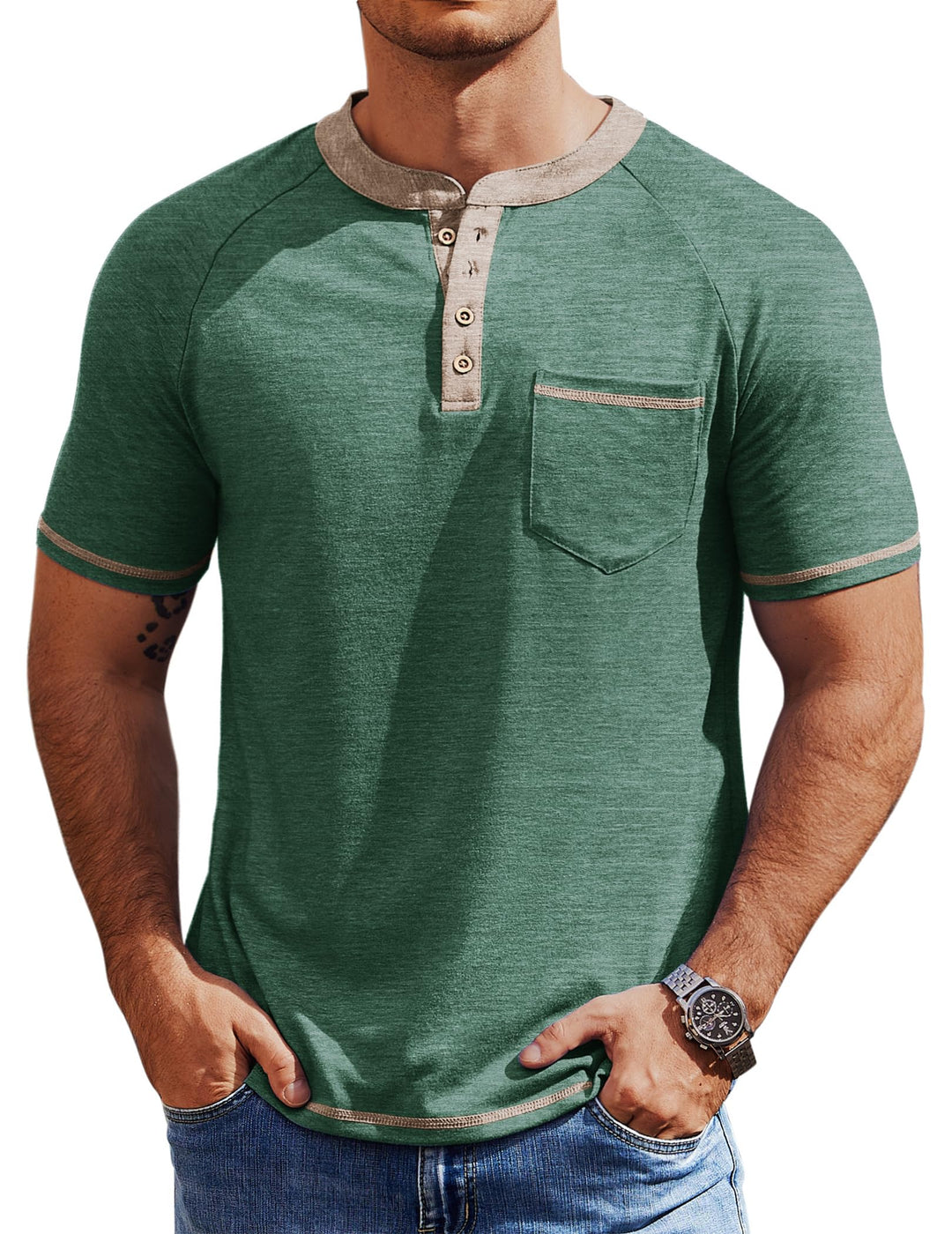 COOFANDY Mens Henley Shirts Short Sleeve Casual Button T-Shirts Basic Tee Shirts Summer Vintage T Shirts with Pocket