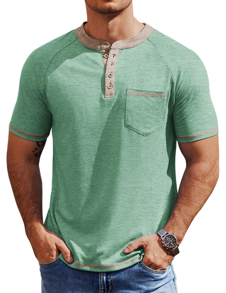 COOFANDY Mens Henley Shirts Short Sleeve Casual Button T-Shirts Basic Tee Shirts Summer Vintage T Shirts with Pocket