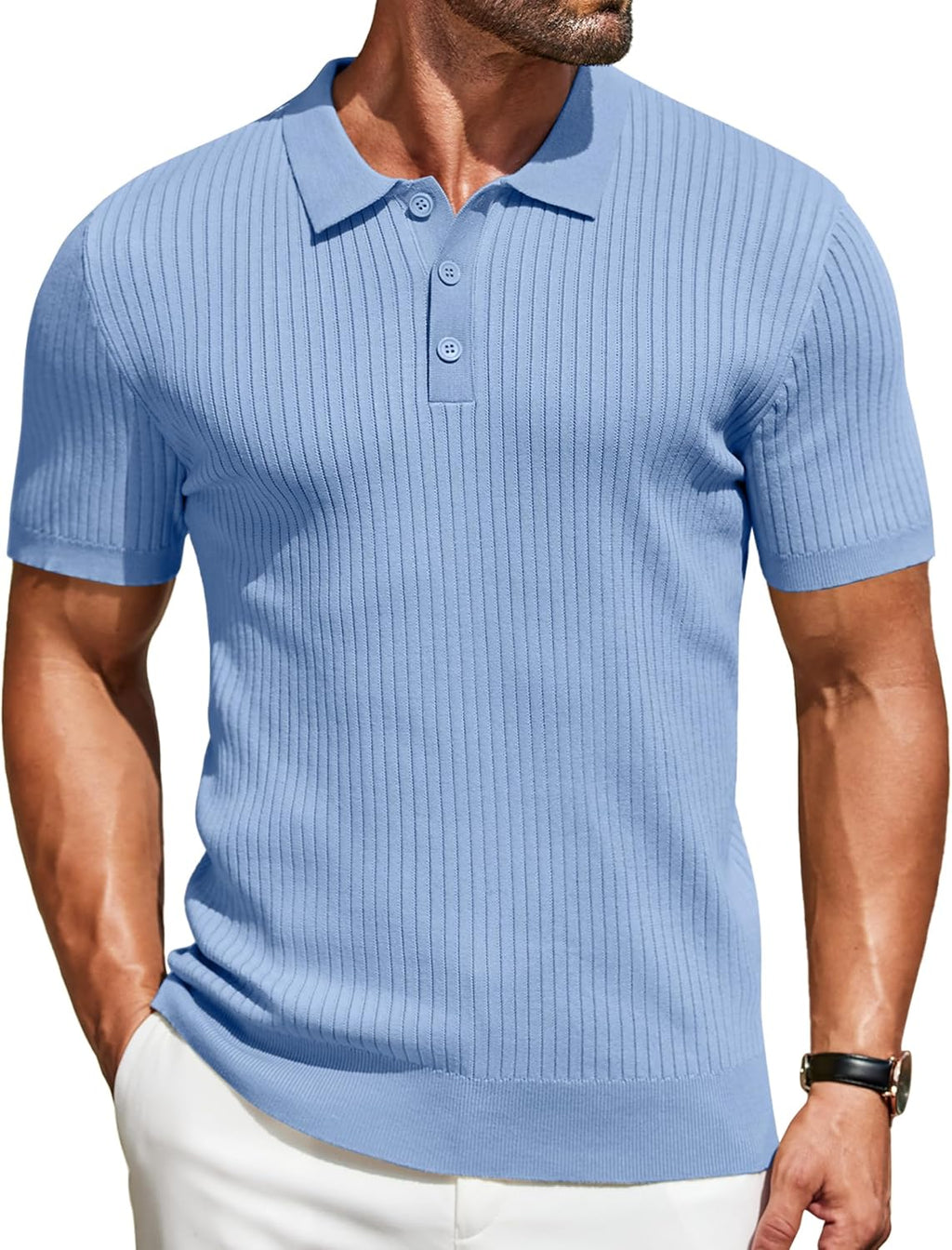 COOFANDY Mens Knit Polo Shirts Short Sleeve Button Down Shirt Textured Casual Summer Beach Shirts
