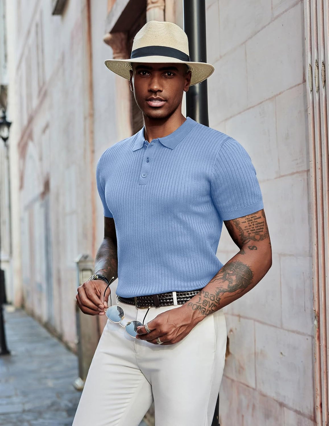 COOFANDY Mens Knit Polo Shirts Short Sleeve Button Down Shirt Textured Casual Summer Beach Shirts