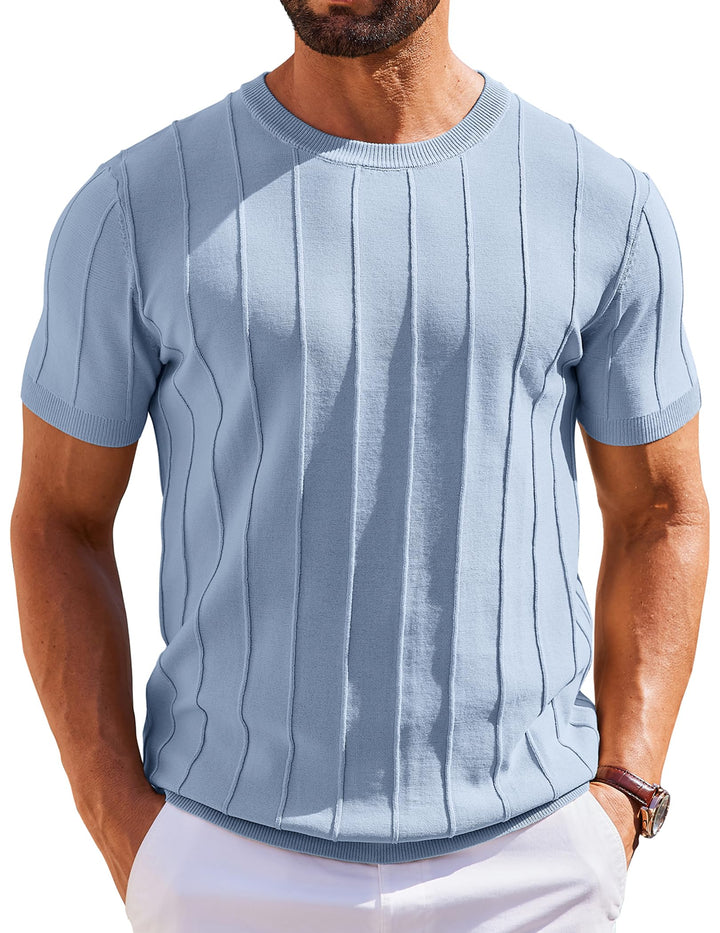 COOFANDY Men's T- Shirts Short Sleeve Knit Sweater Shirt Casual Crewneck Ribbed Pullover Tees