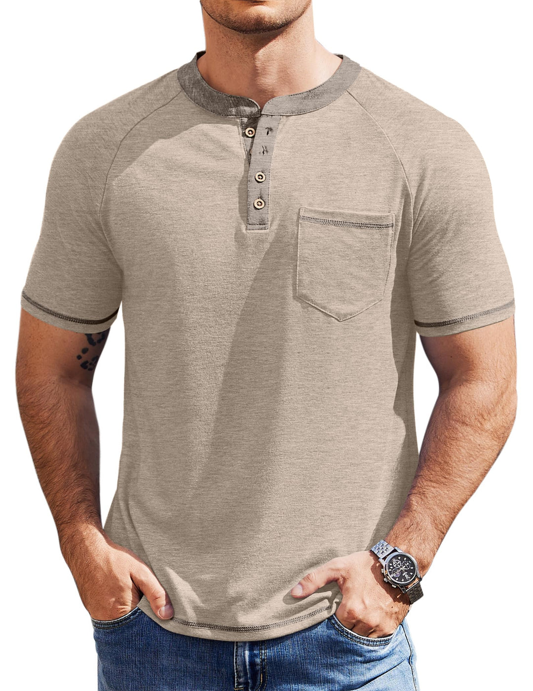 COOFANDY Mens Henley Shirts Short Sleeve Casual Button T-Shirts Basic Tee Shirts Summer Vintage T Shirts with Pocket