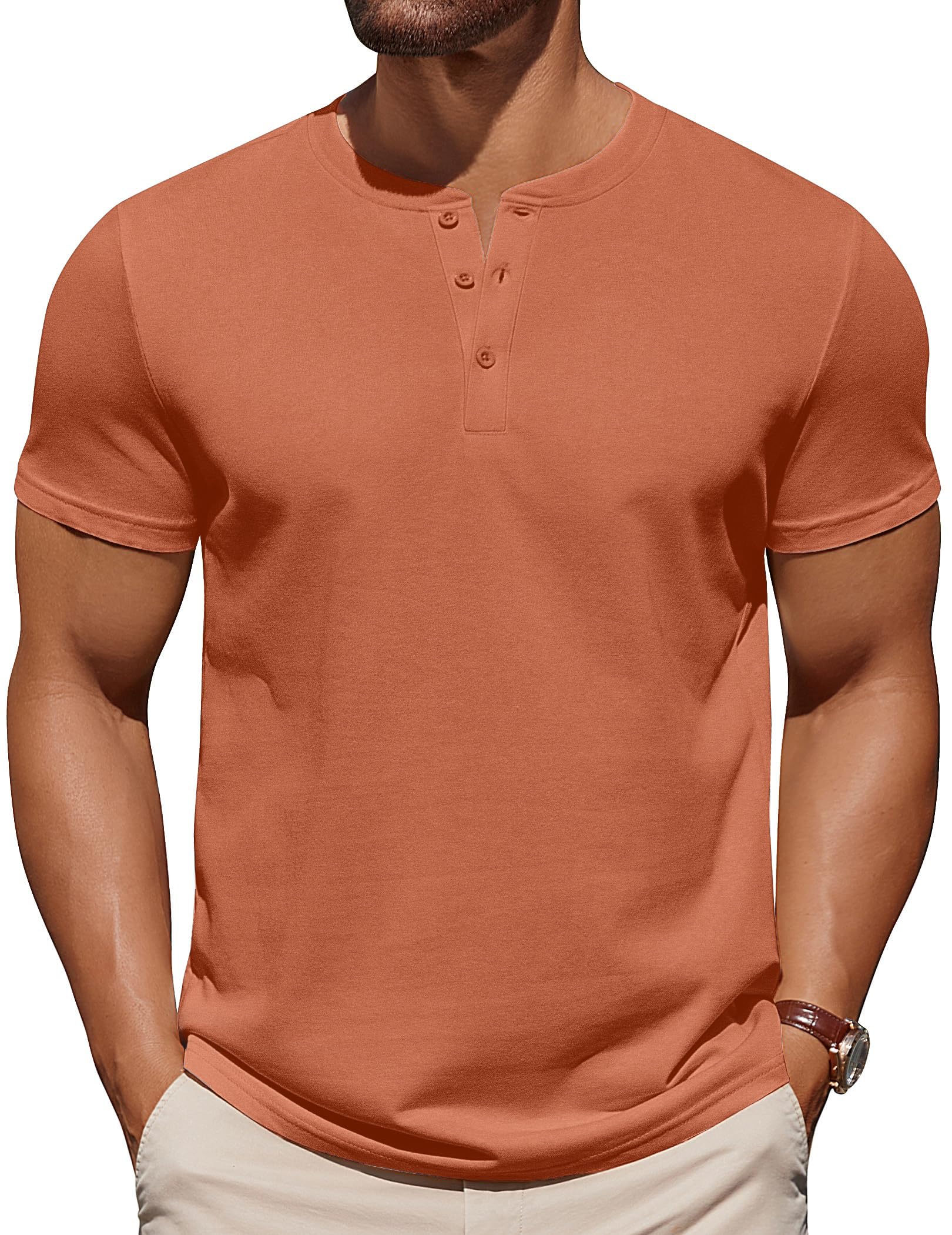 COOFANDY Mens Cotton Henley T-Shirts Short Sleeve Button Casual Basic Tees Work Shirts with Split Side