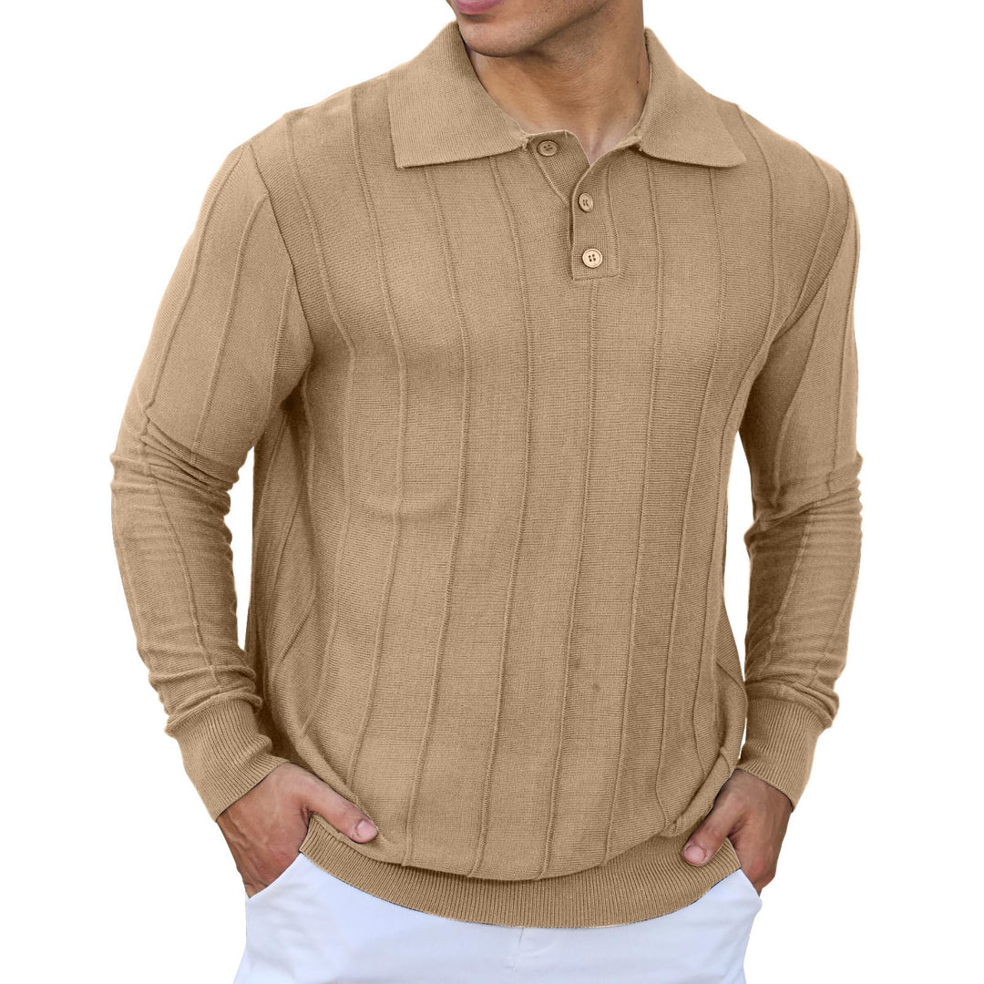 Mens Knit Polo Shirts Long Sleeve Casual Classic Polo Shirt Collared Ribbed Textured Pullover Sweater