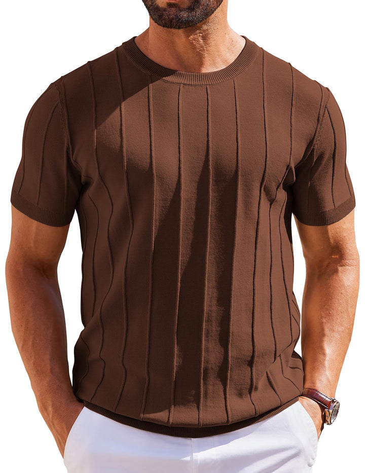 COOFANDY Men's T- Shirts Short Sleeve Knit Sweater Shirt Casual Crewneck Ribbed Pullover Tees