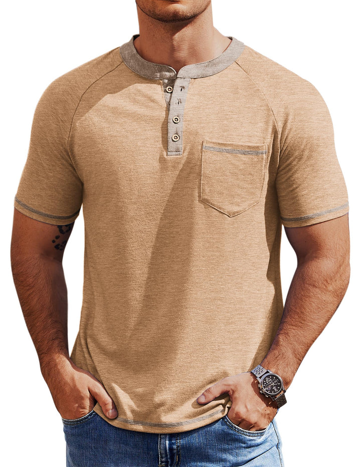 COOFANDY Mens Henley Shirts Short Sleeve Casual Button T-Shirts Basic Tee Shirts Summer Vintage T Shirts with Pocket