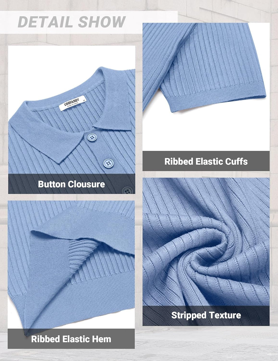 COOFANDY Mens Knit Polo Shirts Short Sleeve Button Down Shirt Textured Casual Summer Beach Shirts