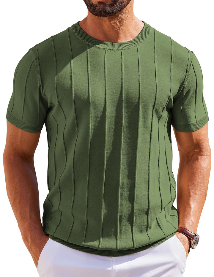 COOFANDY Men's T- Shirts Short Sleeve Knit Sweater Shirt Casual Crewneck Ribbed Pullover Tees