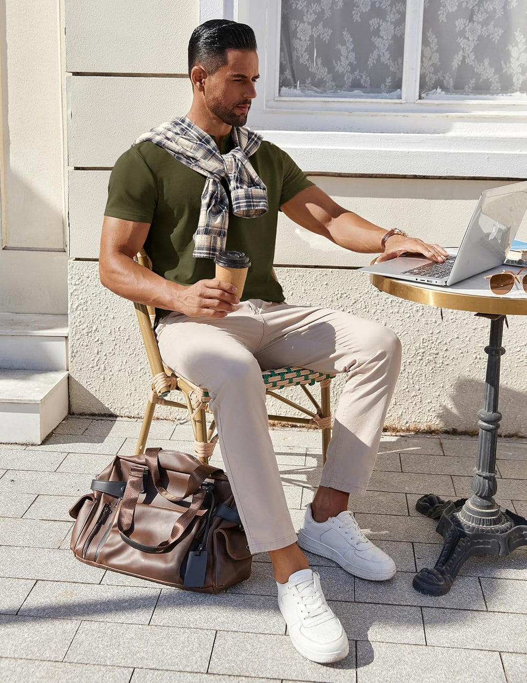 COOFANDY Mens Cotton Henley T-Shirts Short Sleeve Button Casual Basic Tees Work Shirts with Split Side